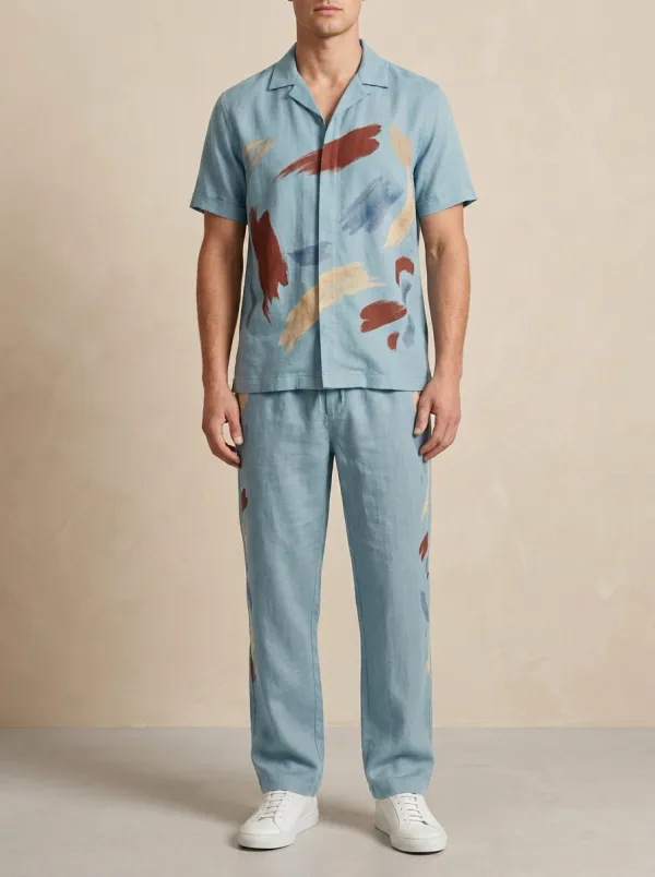 Men's Artistic Abstract Brushstroke Printed Casual Set
