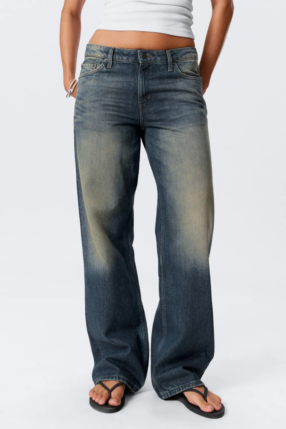 Pocketed Button Wide Leg Jeans