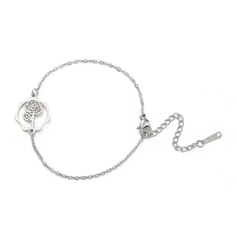 Titanium Steel Birth Flower Bracelet