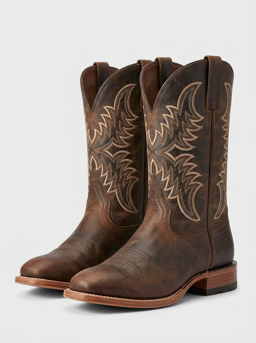 Outlaw-Inspired Embroidered Leather-Look Rodeo Style Men's Western Cowboy Boots