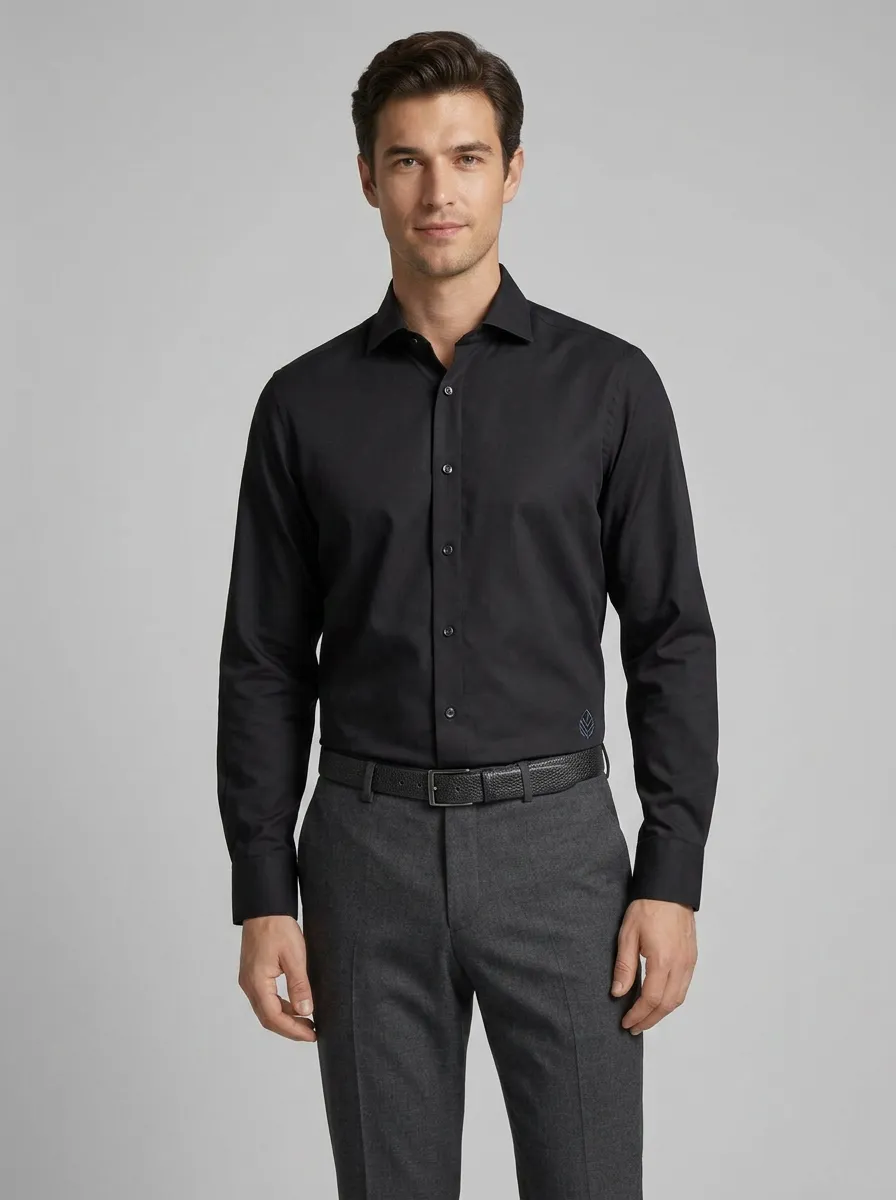 Men's Non-Iron Cotton Leaf Logo Embroidered Dress Shirt