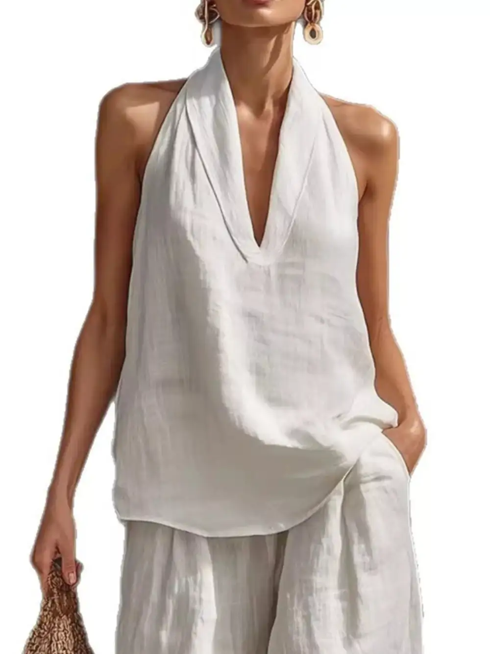 Halter Neck Top and Wide Leg Pants Set