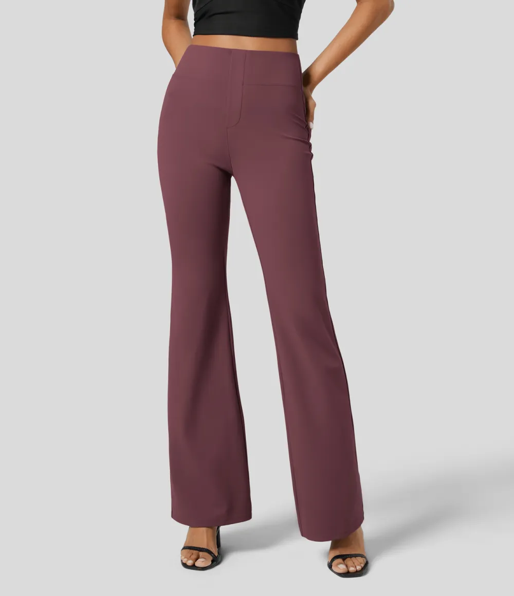  High Waisted Back Side Pocket Slight Flare Work Pants