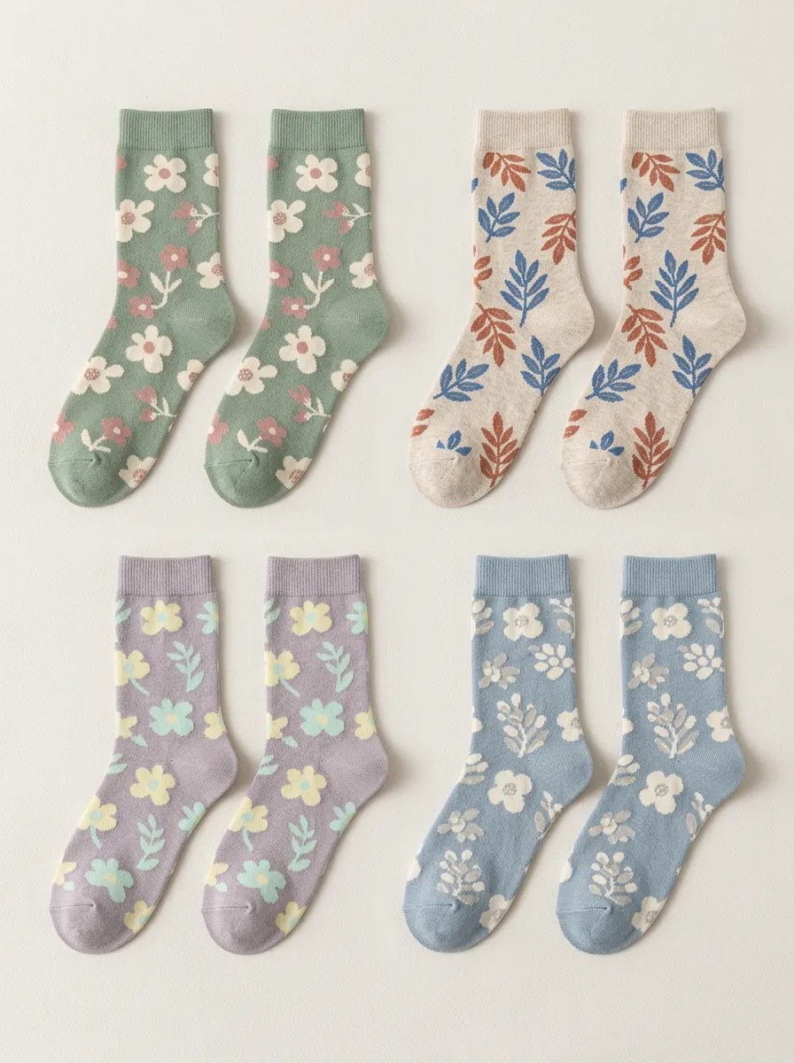 Women's Botanical Crew Socks Four Pair Set