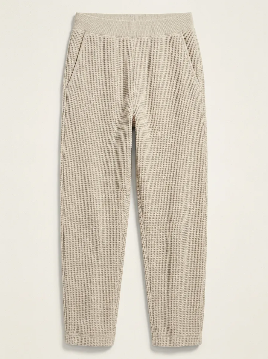 Unisex Everyday Casual Loungewear Beige Waffle Knit Jogger Pants