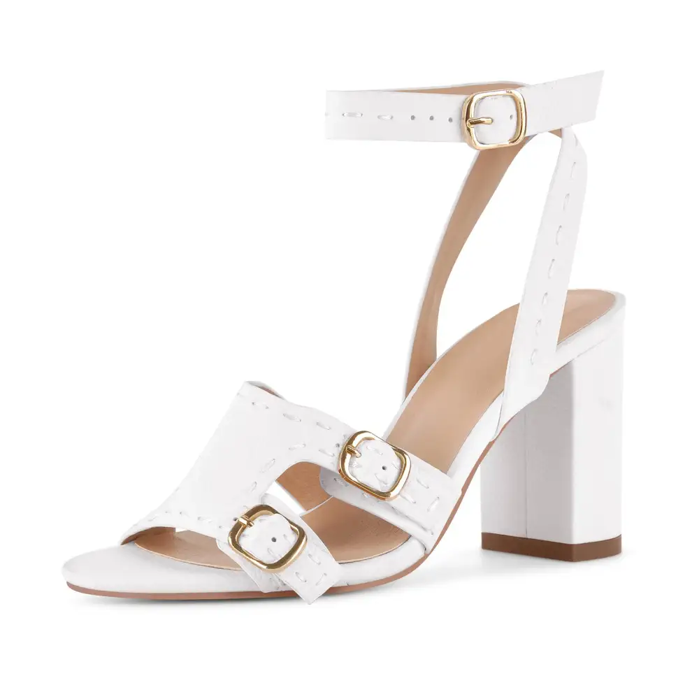 Round Toe Buckle Ankle Strap Chunky Sandals