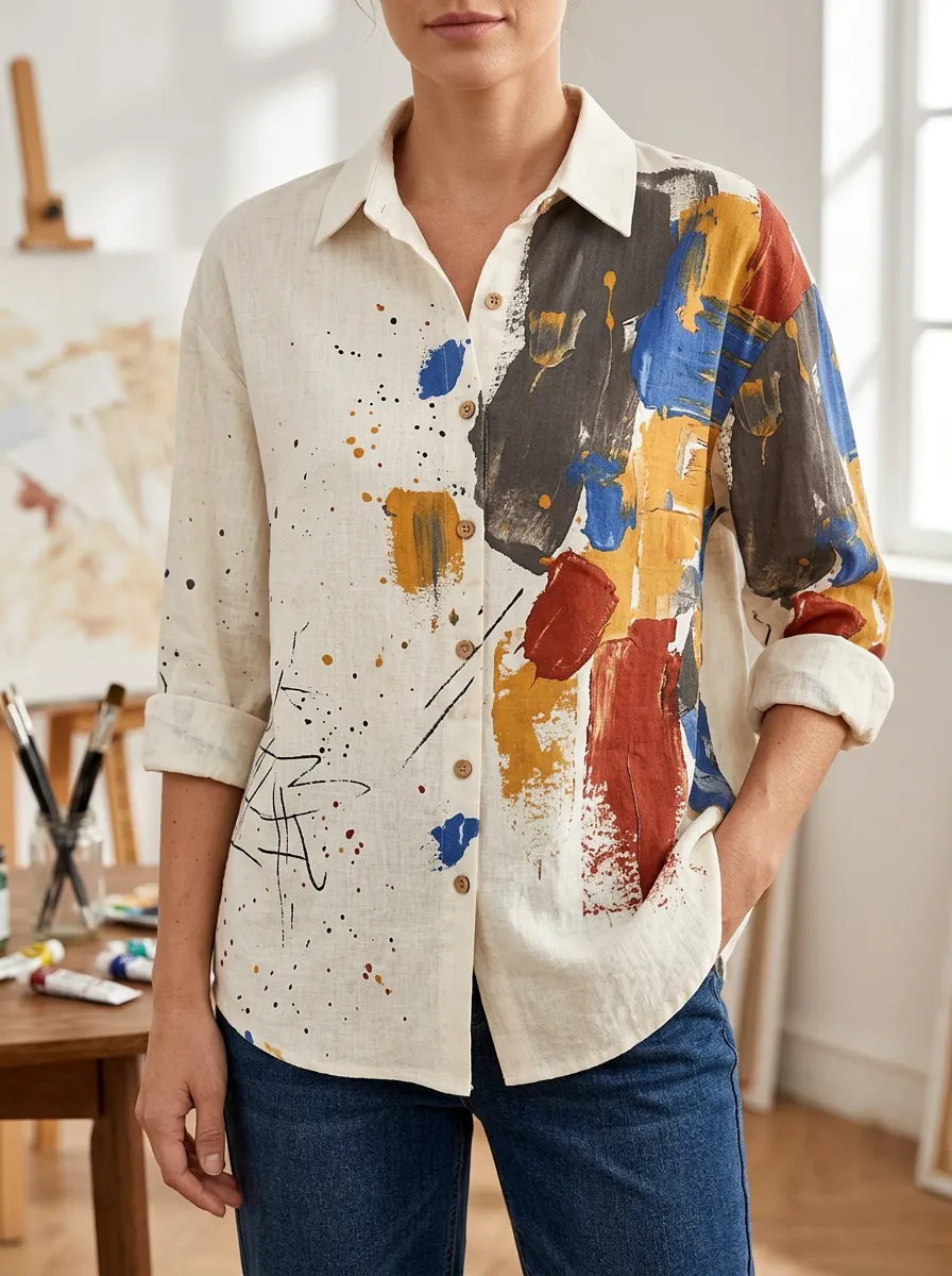 Women's Abstract Art Lover Paint Splatter Modern Shirt