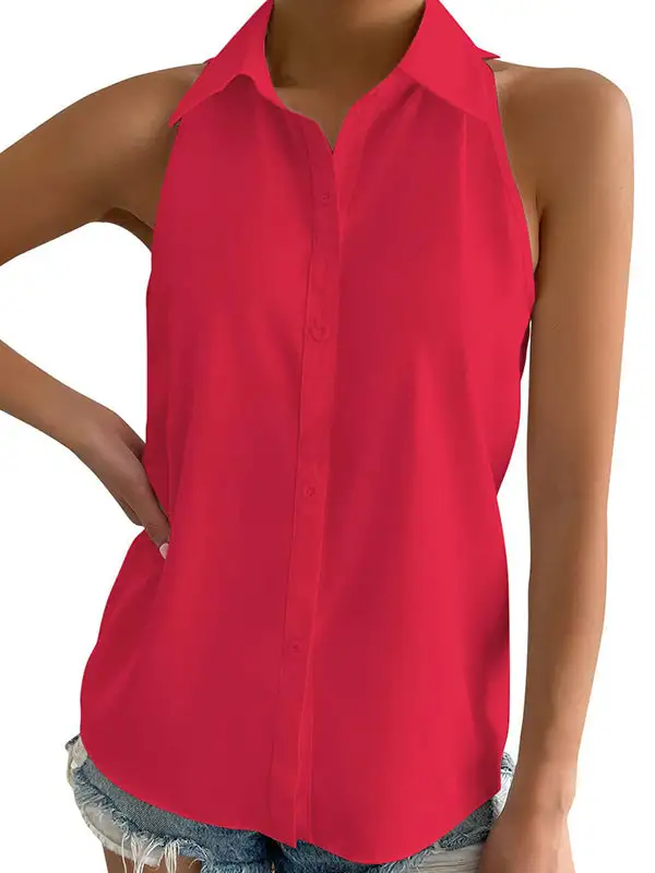Women's Split-Hem Lapel-Collar Relaxed Blouse