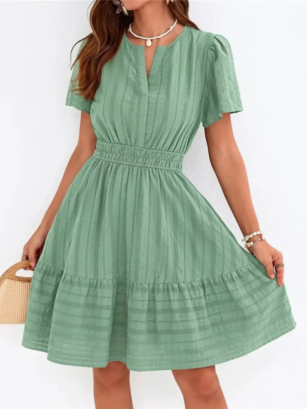 Tiered Smocked Short Sleeve Casual Dress