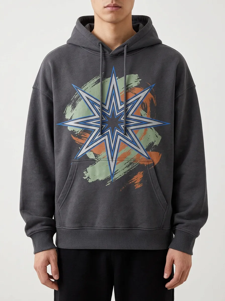 Unisex Streetwear Abstract Star Brushstroke Hoodie