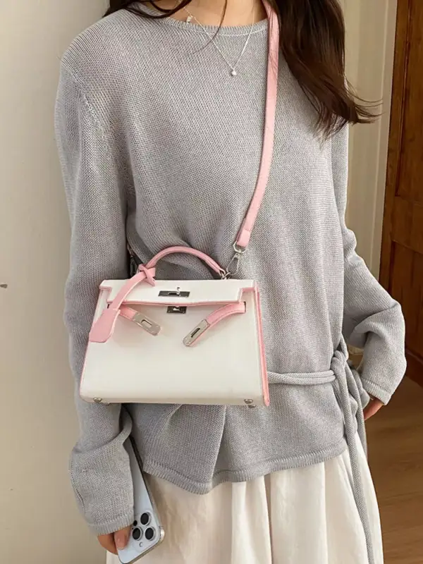 Women's Contrast Trimmed Top-Handle Crossbody Bag