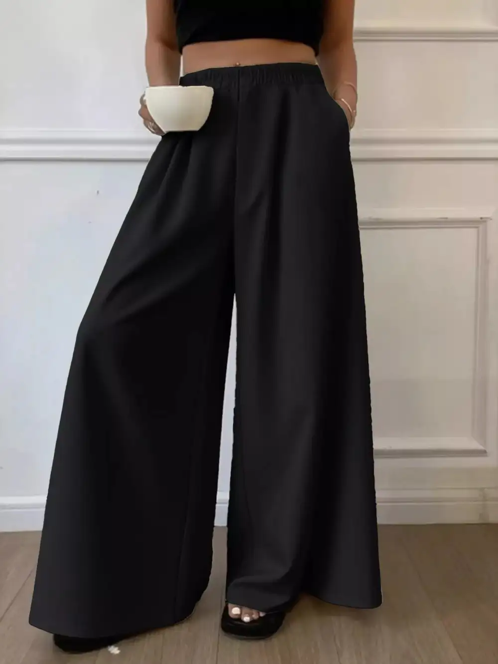 Wide Leg Elastic Waist Drawstring Pocketed Pants