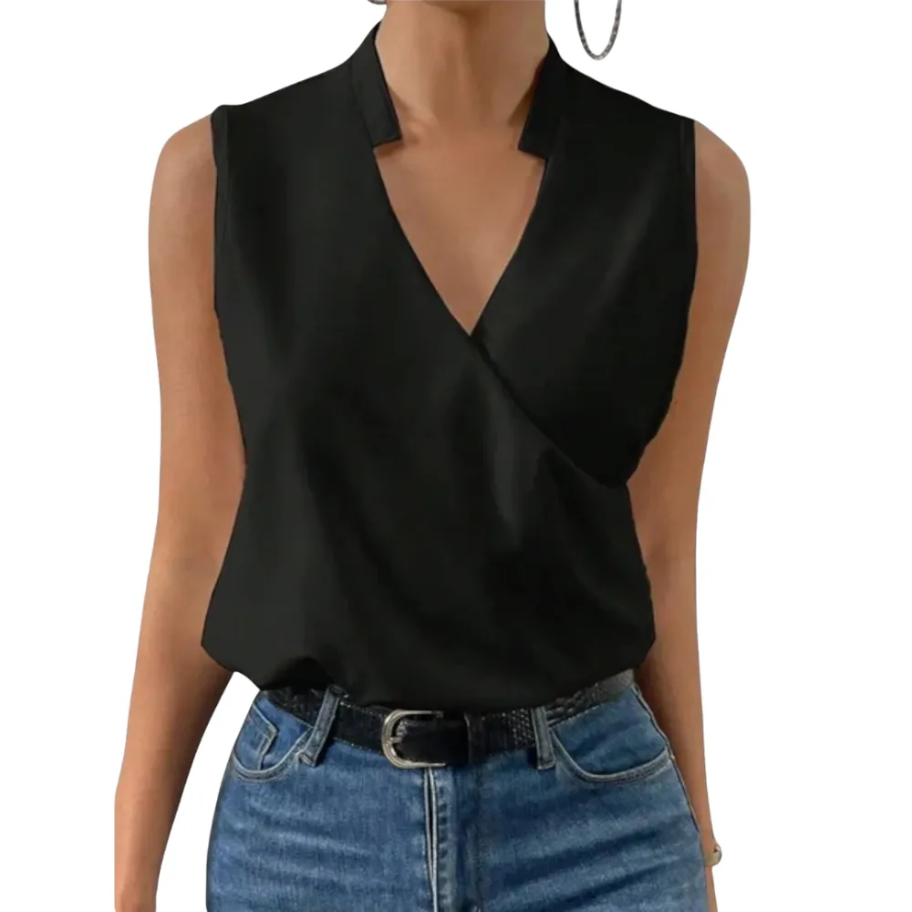  Sleeveless Wrap V Neck Shirt