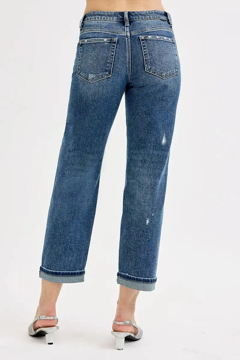 Mid-Rise Low-Rise Cropped Distressed Straight Leg Jeans