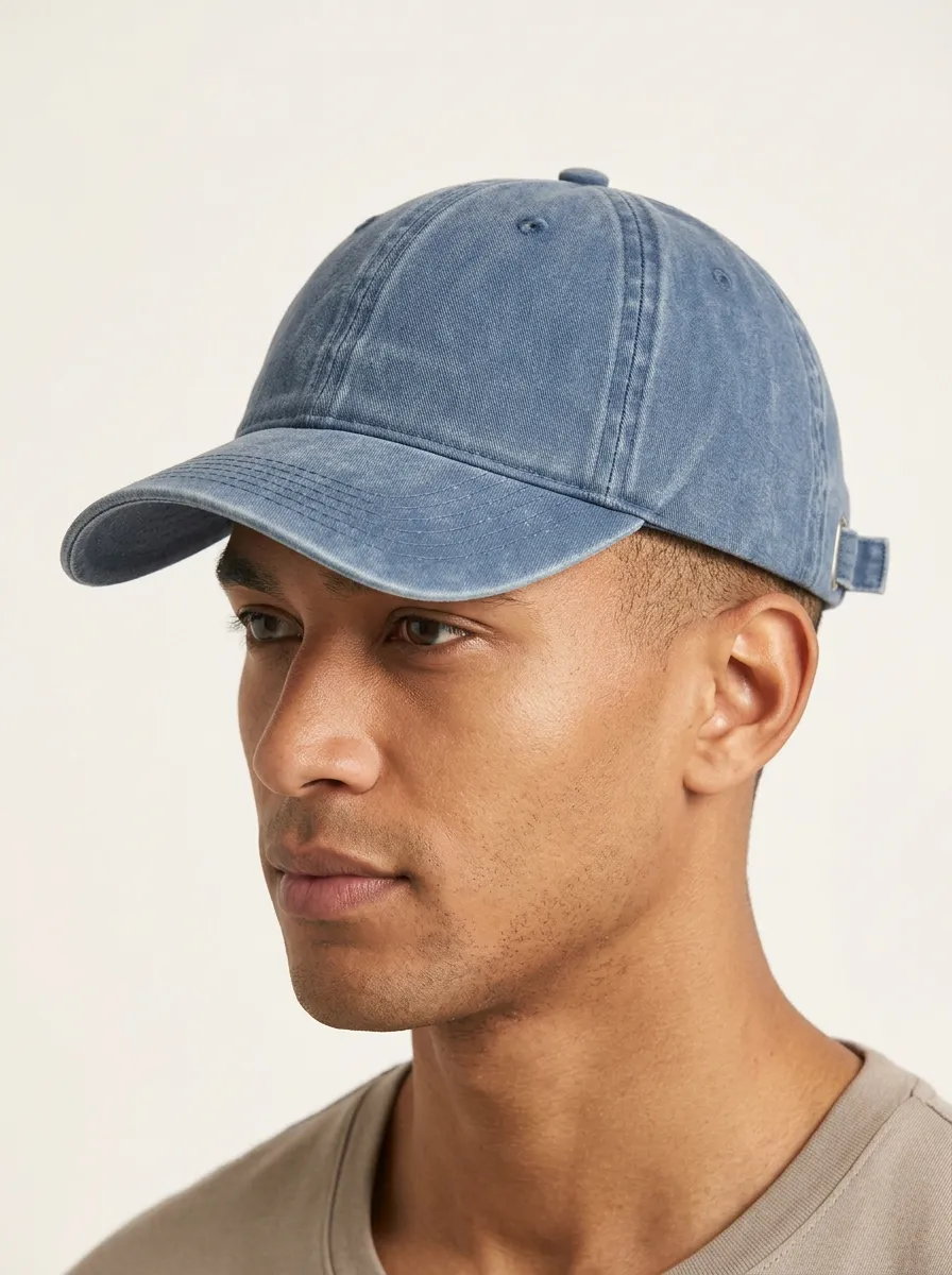 Unisex Vintage Washed Blue Cotton Curved Brim Baseball Cap