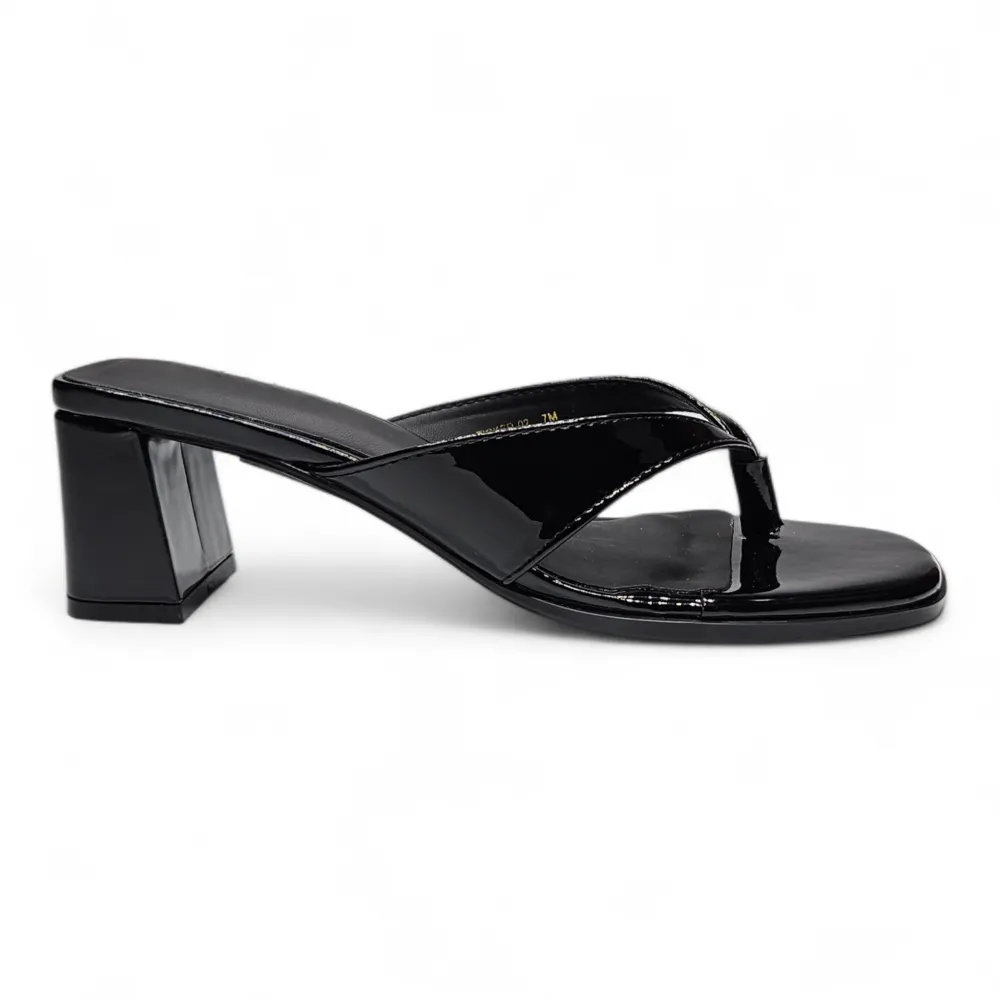 Luxe Patent Thong Block Heel Sandal