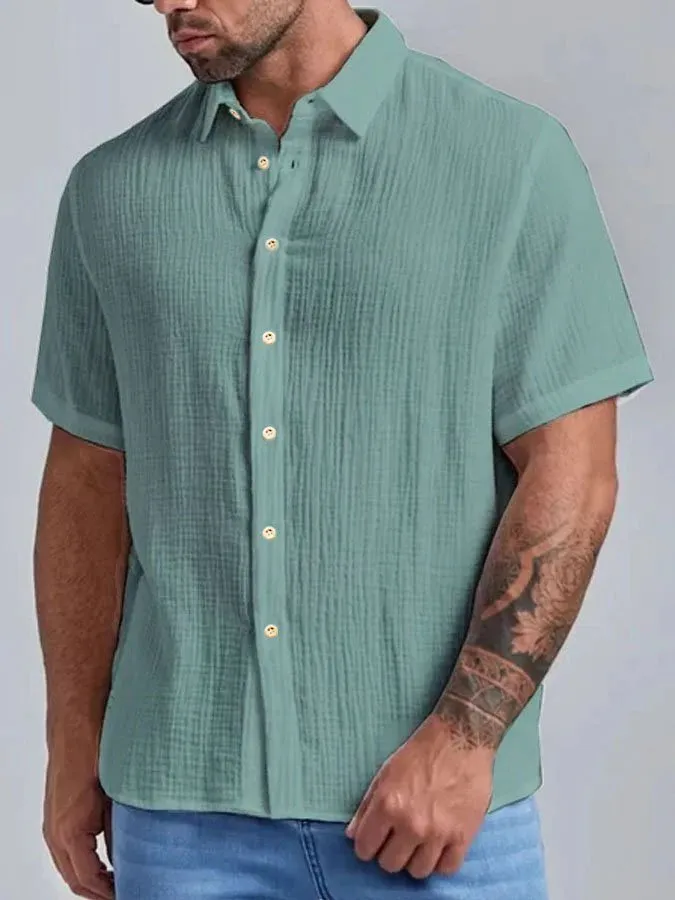 Workwear Cotton Linen Short Sleeve Shirt