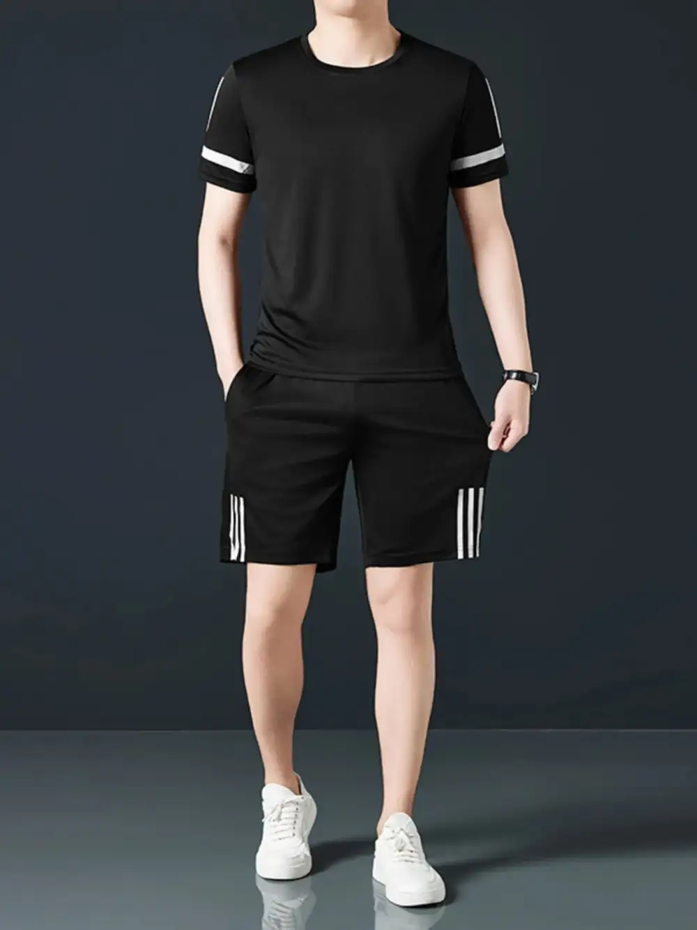 Classic Short Sleeve Round Neck Top And Shorts Set