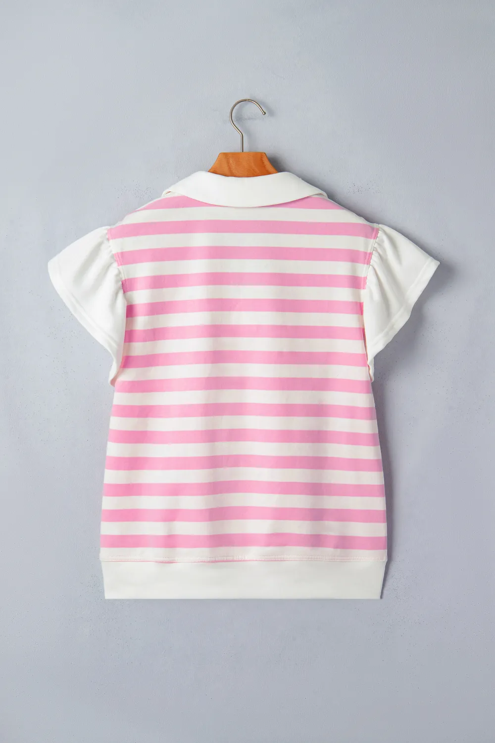 Pink Stripe Collar V Neck Blouse