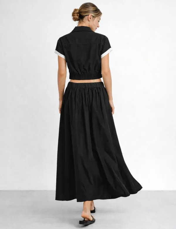 Zip Up Utility Pocket Jacket Top and Maxi Skirt Matching Set