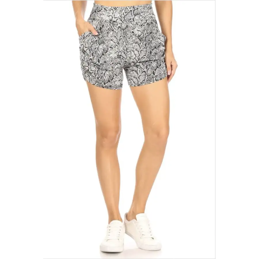 Buttery Soft Printed Harem Shorts with Pockets - Snakeskin
