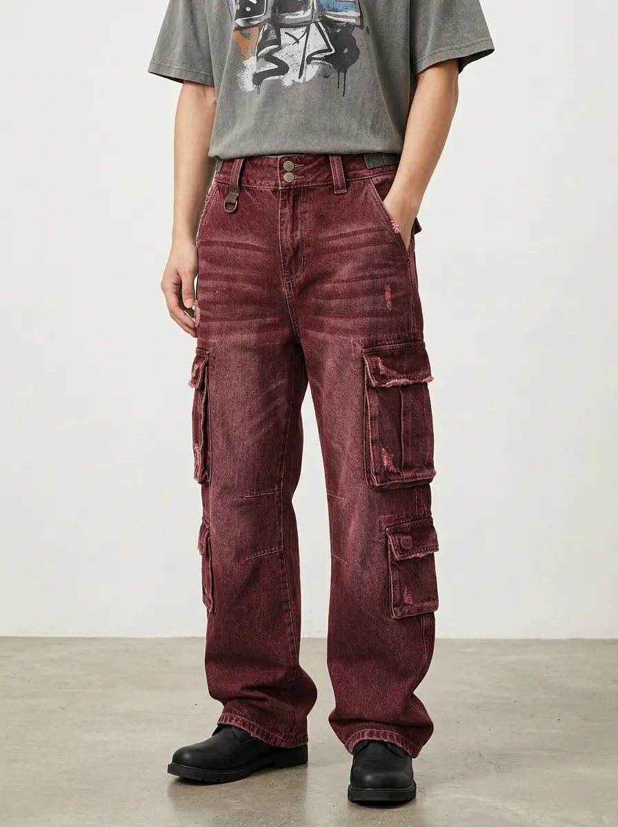 Men's Mid-Blue Distressed Mid Blue Cargo Pants