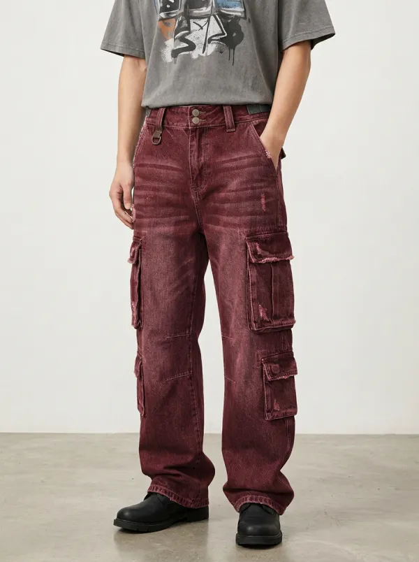 Men's Mid-Blue Distressed Mid Blue Cargo Pants