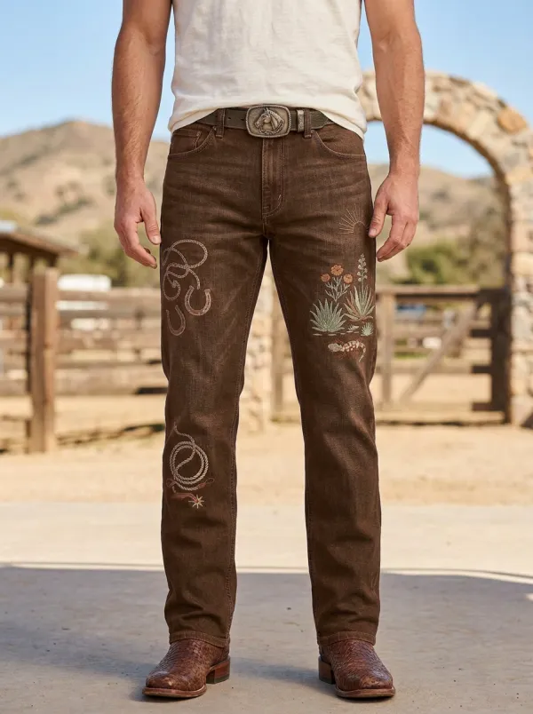 Men's Western Cowboy Cactus Desert Jeans