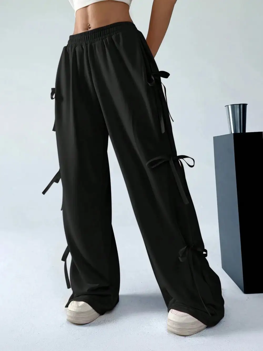 Wide Leg Side Tie Casual Everyday Cargo Pants