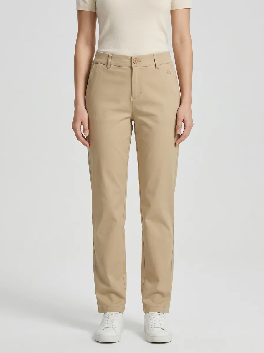 Women's Modern Comfort Embroidered Detail Mid Rise Straight Leg Pants