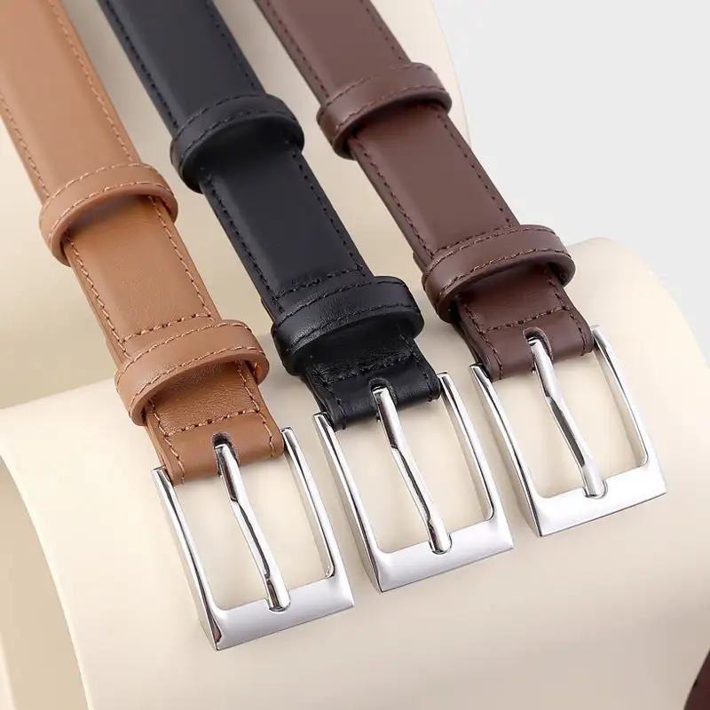 Everyday Classic Leather Skinny Belt with Buckle