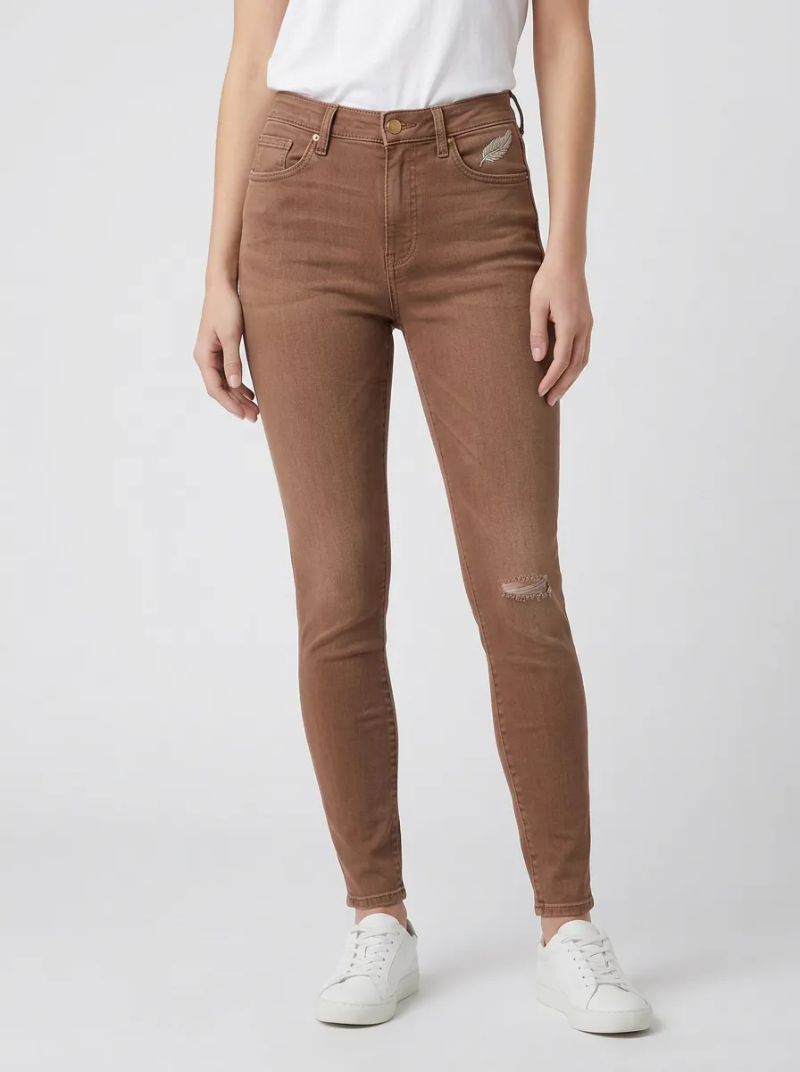 Women's Casual Feather Pattern Printed Slim Jeans