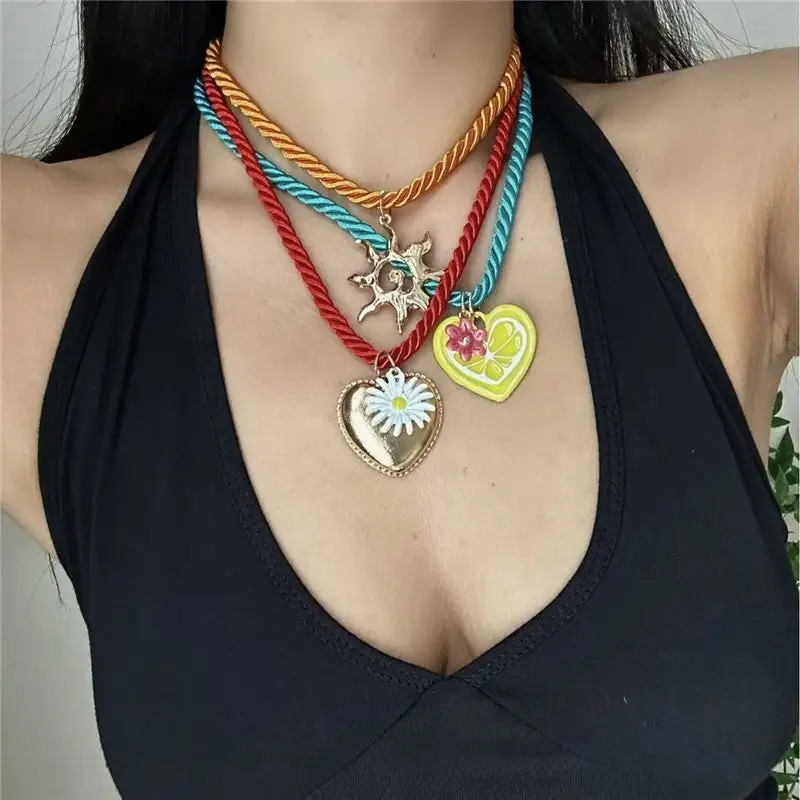 Sunflower Daisy Heart Pendant Necklace