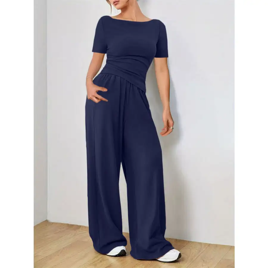 Round Neck Short Sleeve T Shirt and Pants Set