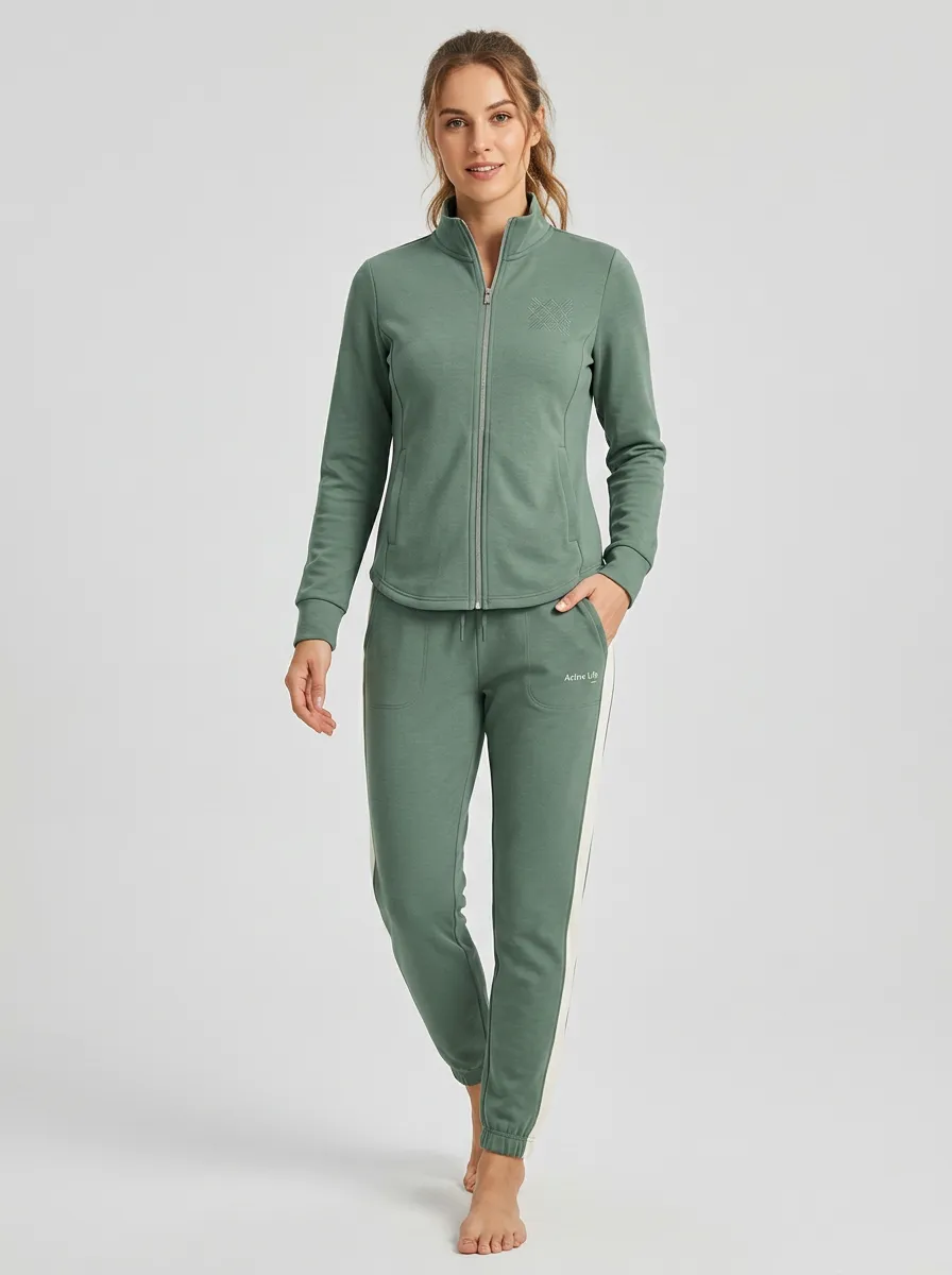 Women's Activewear Sage Green Side Stripe Tracksuit