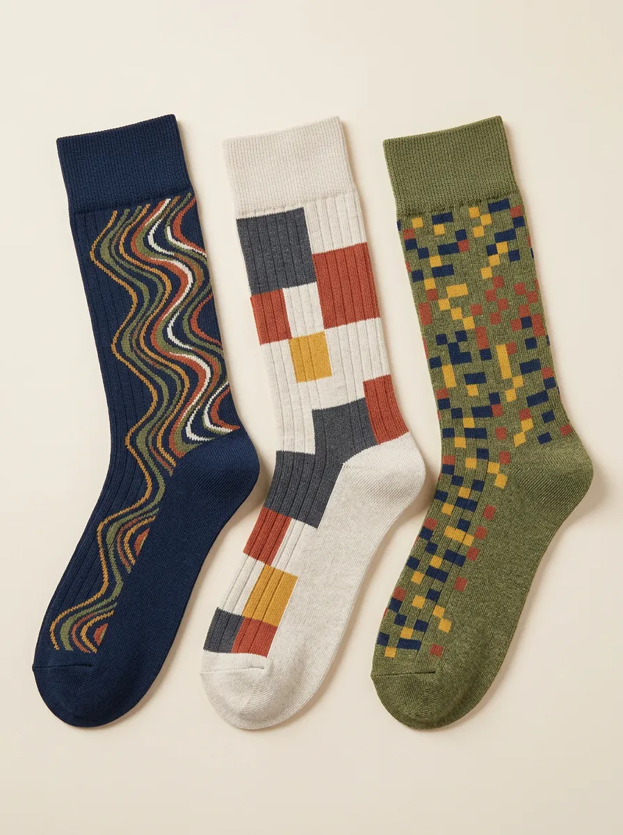 Men's Abstract Geometric Wavy Pattern Three-Pack Socks