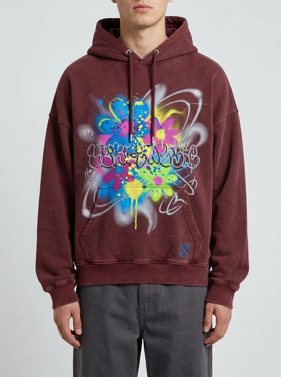 Unisex Streetwear Graffiti Floral Neon Spray Graphic Hoodie