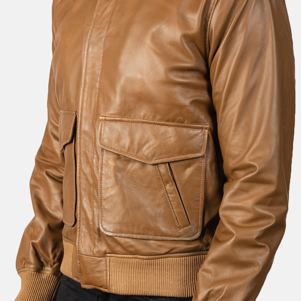 Men's Panel Detail Bomber Leather Jacket