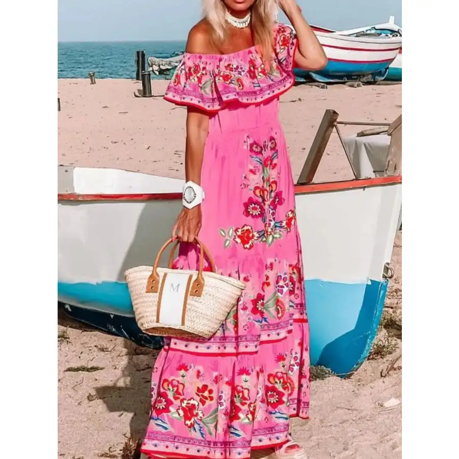 Floral Off Shoulder Ruffle Maxi Dress