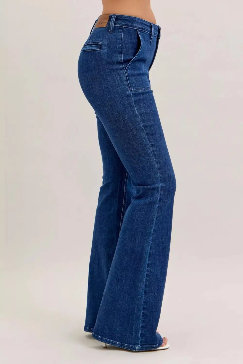 High Waist Flare Leg Pocketed Denim Jeans