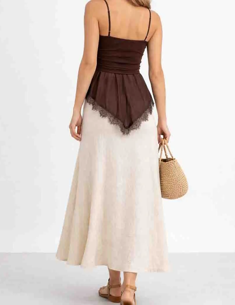 Sheer Mesh Lace Hem Spaghetti Strap Cami Top