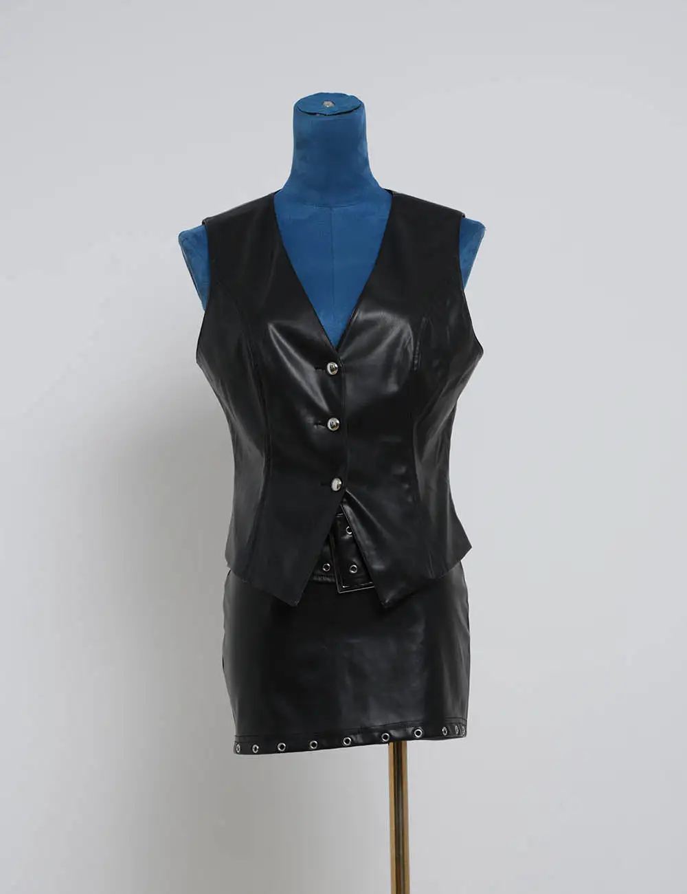 Street Chic V Neck Button Front Faux Leather Vest