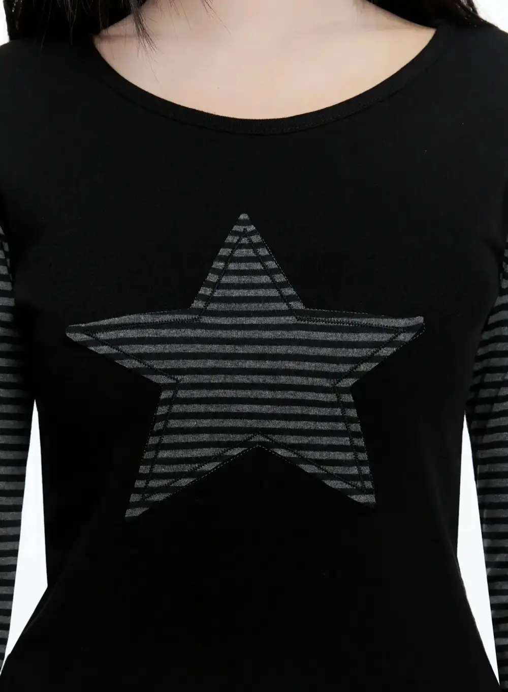 Striped Embroidery Long Sleeve Tee