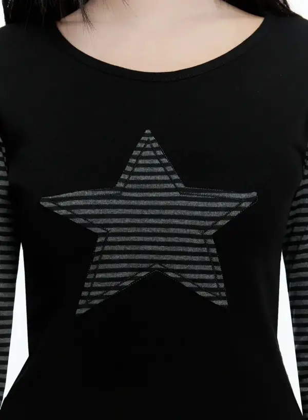 Striped Embroidery Long Sleeve Tee