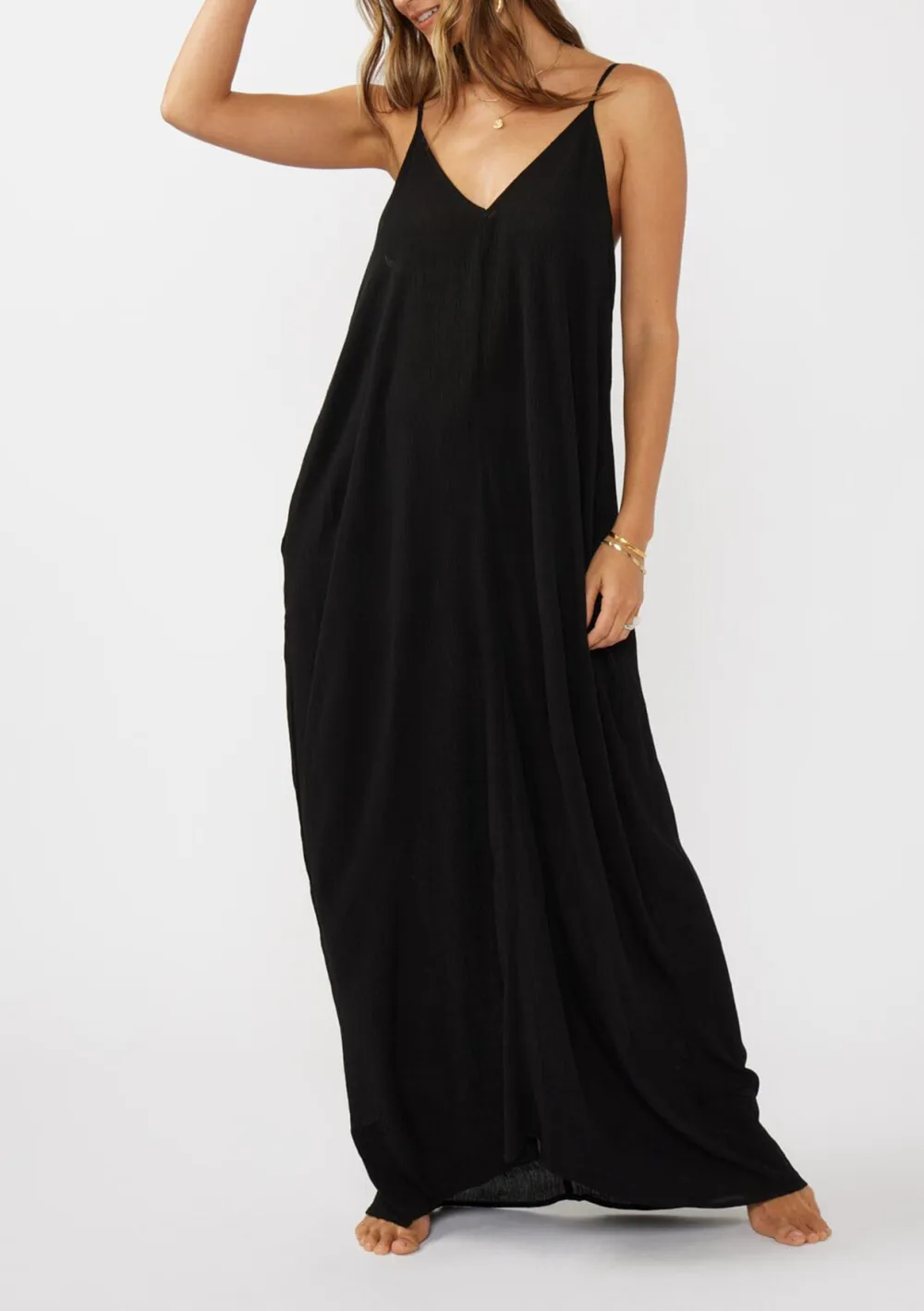 V-Neck Maxi Cami Dress with Pockets