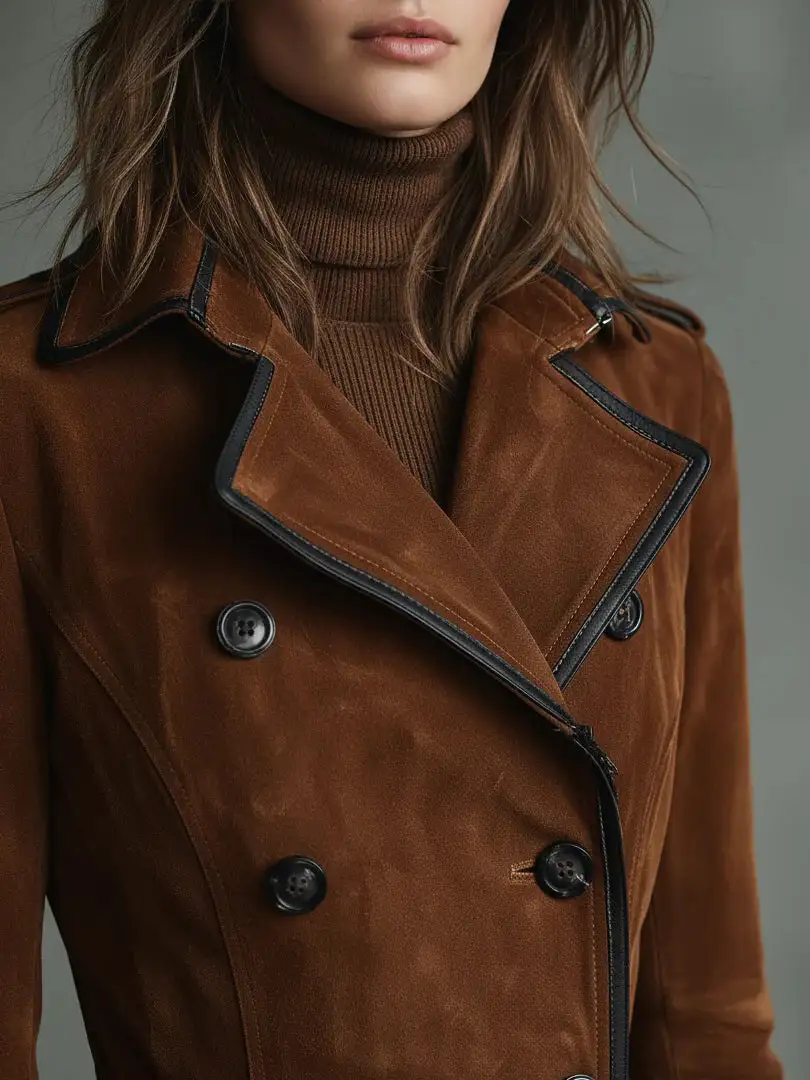 Double-Breasted Suede Long Coat