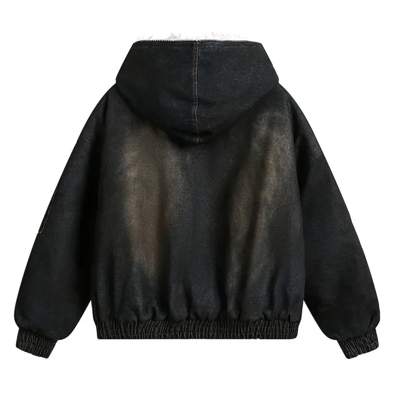 Washed Denim High-Neck Jacket