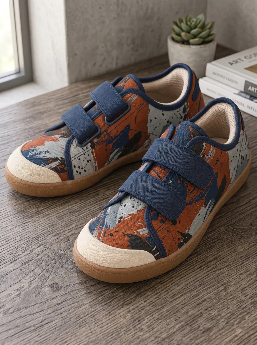 Men's Refined Abstract Paint Splatter Patterned Canvas Shoes