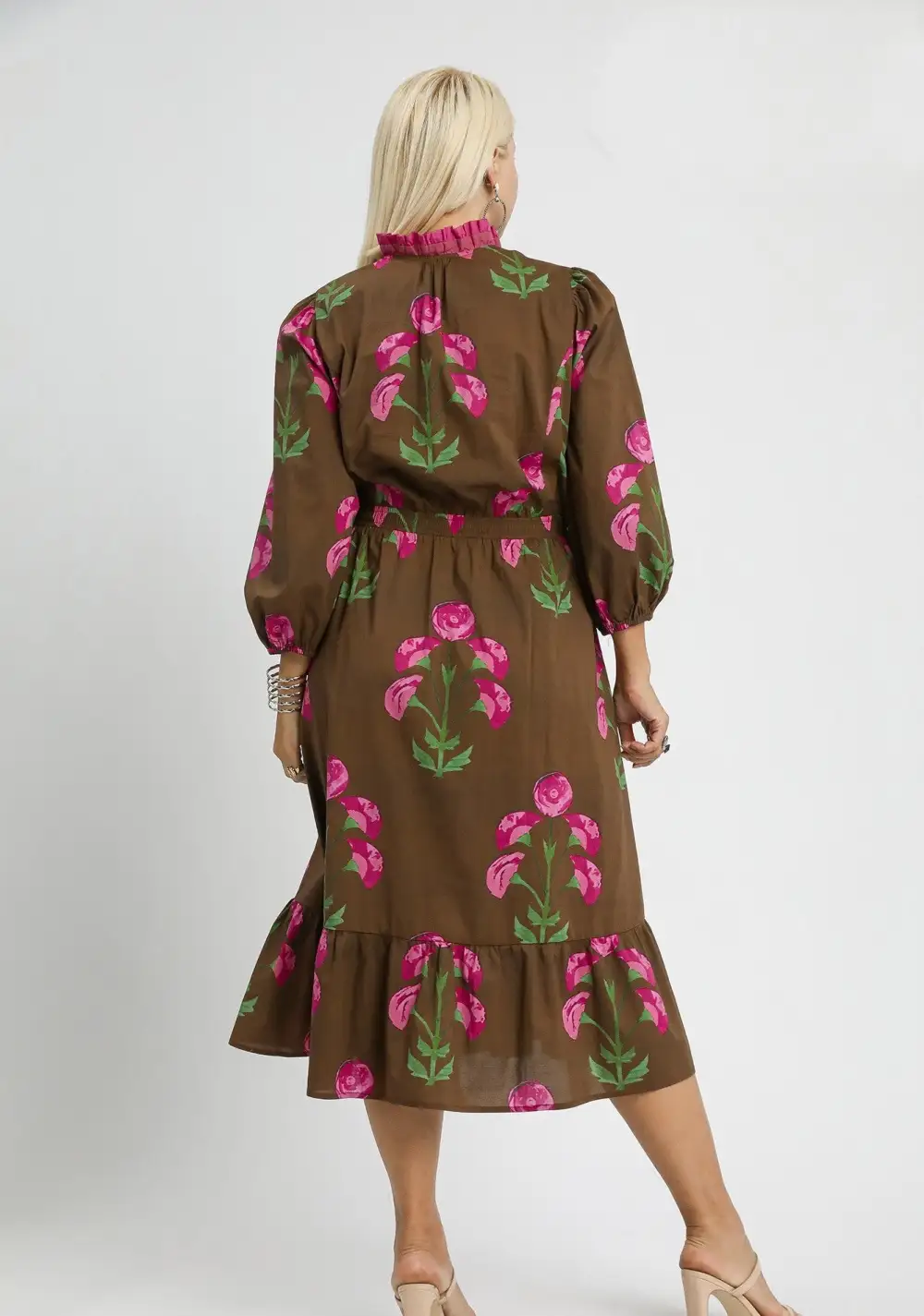 Refined Floral Striped Smocked Tiered Dress