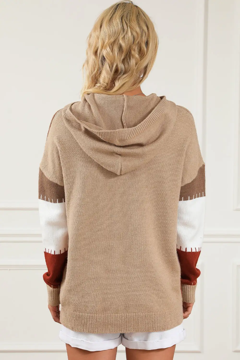 Color Block Kangaroo Pocket Hooded Sweater